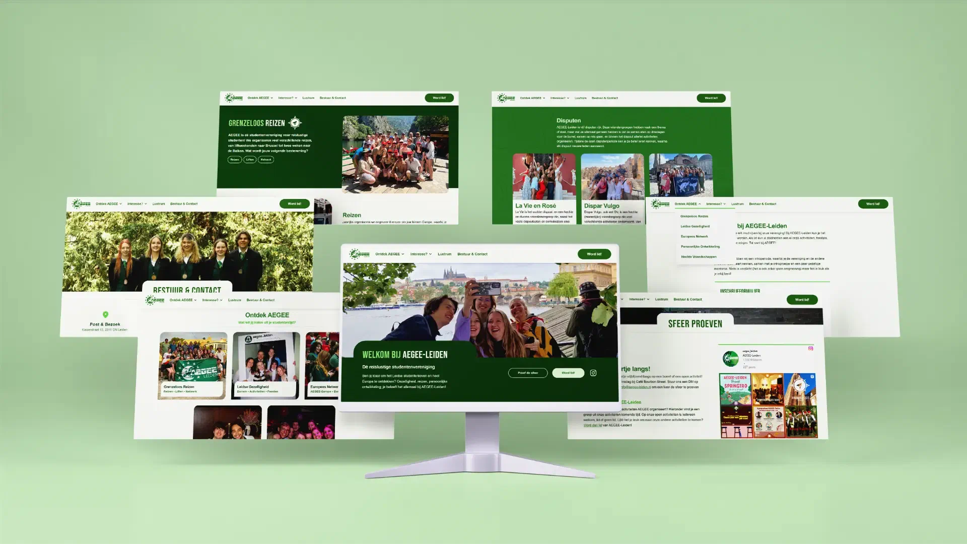 Mockup van de homepage van de AEGEE-Leiden website.