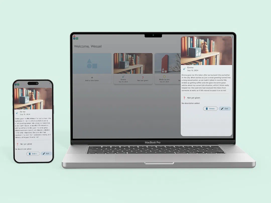 Mockup van de Thank You Token webapp.